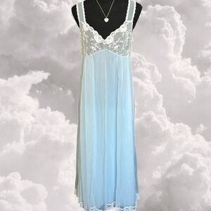 Vintage blue and white slip dress with lace